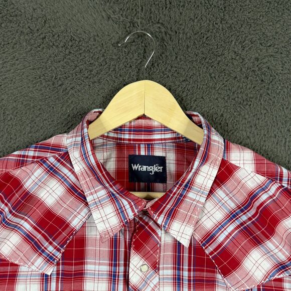 Wrangler Shirt Mens XXL Red Plaid Pearl Snap Western Button Up Long Sleeve - Picture 3 of 12